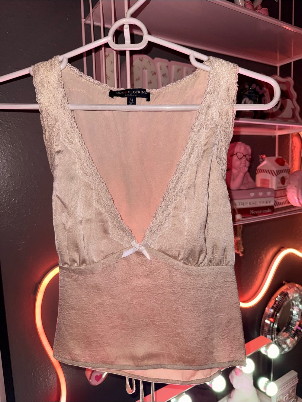 one clothing blush cream satin lace-trim camisole